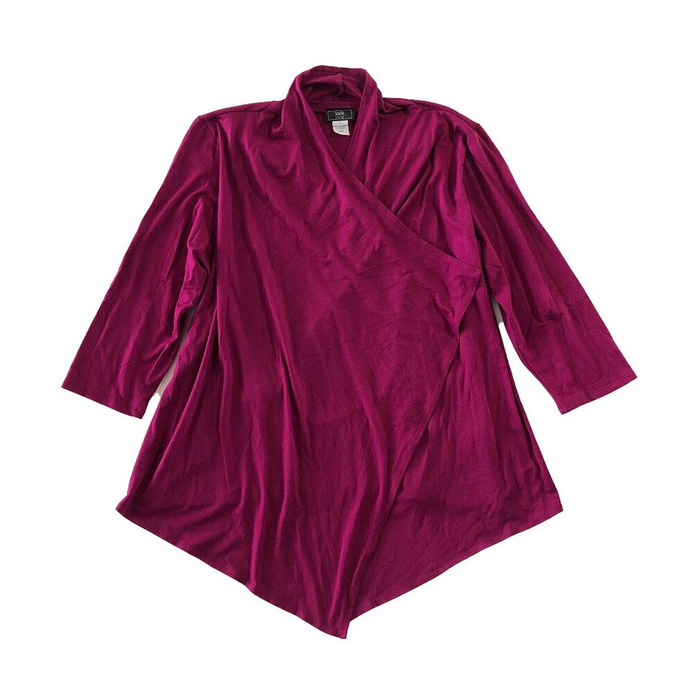 Lark Lane Womens Size L Pink Shirt 3/4 Sleeve Open Front Flowy Cardigan